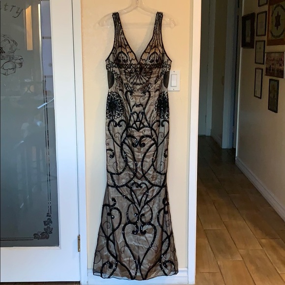Black and Champagne Beaded Gown - Picture 2 of 5